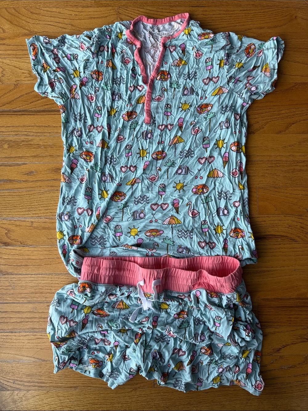 Little Sleepies Pajama Set Summer Print Short Sleeve Shirt Shorts -Women’s Small
